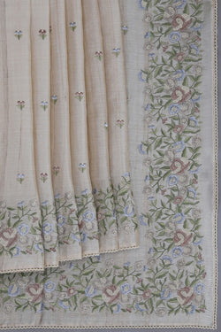 Image of Tussar Silk Embroidery Saree