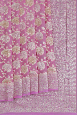 Image of Banarasi-Chiffon Brocade Pink Saree