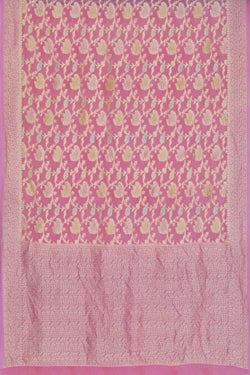 Image of Banarasi-Chiffon Brocade Pink Saree