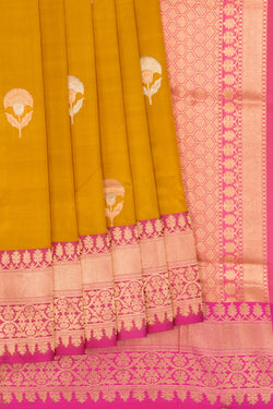 Image of Banarasi Katan Silk Fenugreek Green Saree