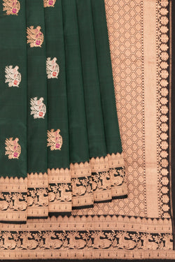 Image of Banarasi Katan Silk Bottle Green Saree