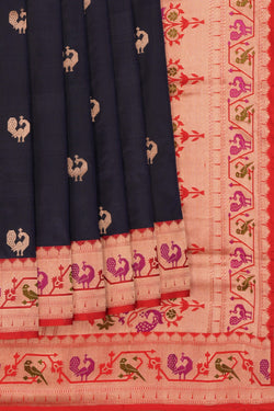 Image of Banarasi Katan Silk Navy Blue Saree