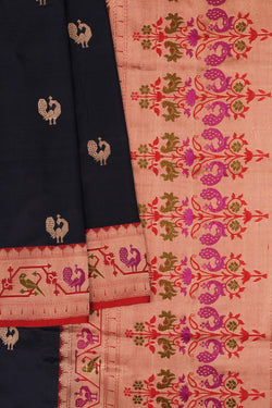 Image of Banarasi Katan Silk Navy Blue Saree