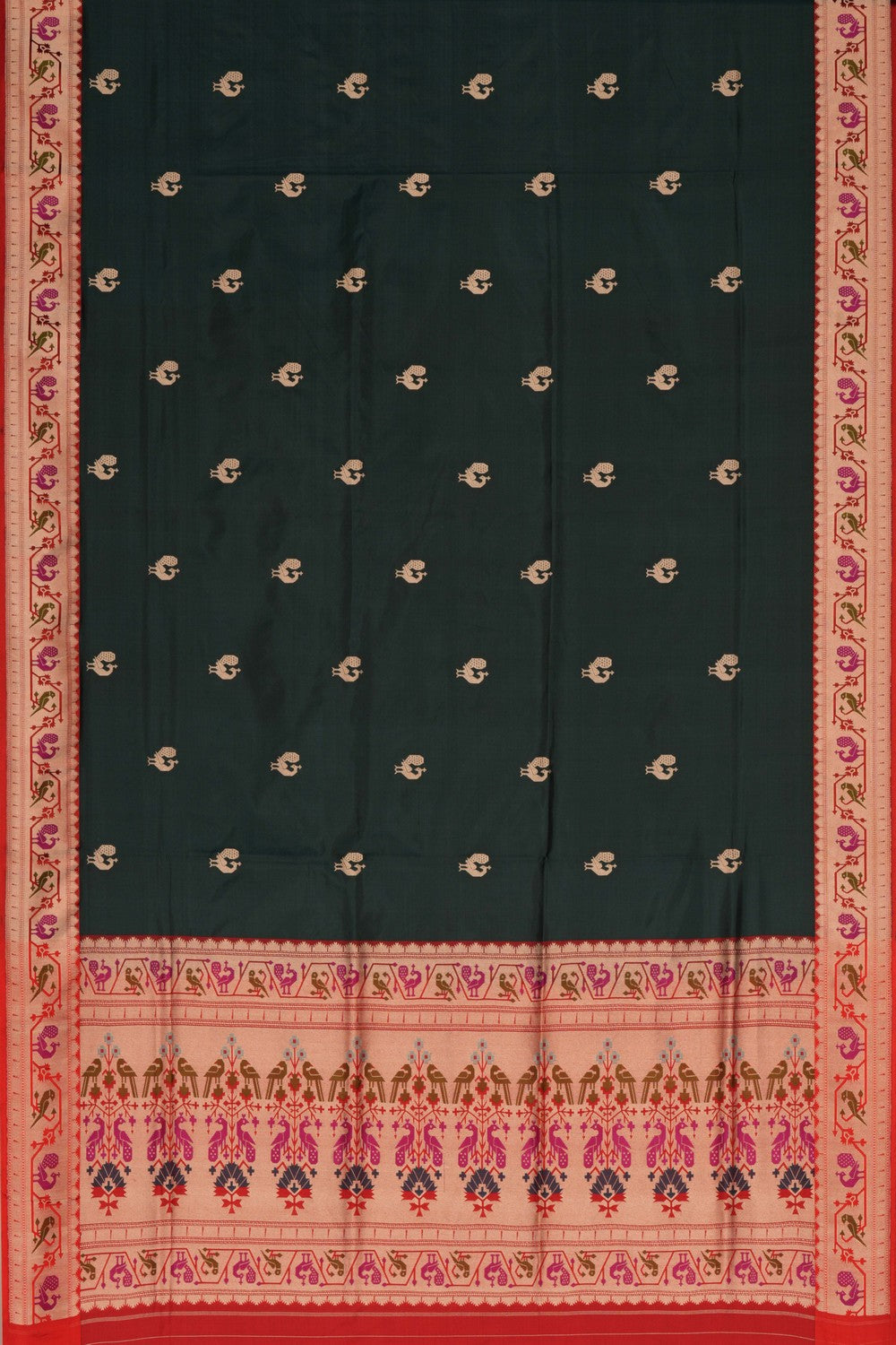 Image of Banarasi Katan Silk Bottle Green Saree