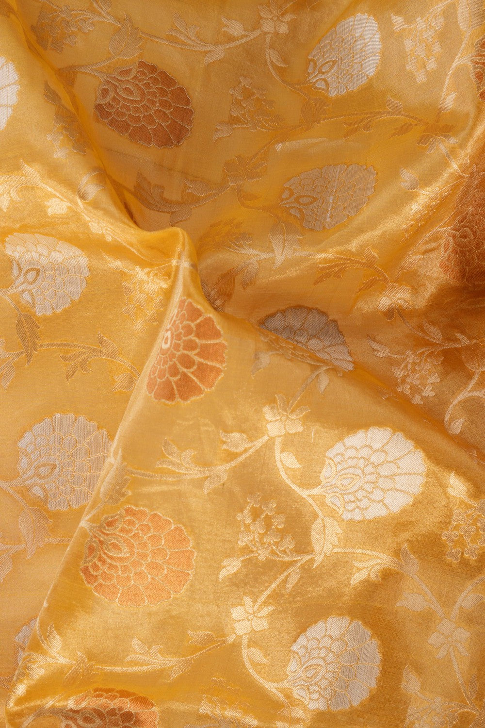 Banarasi Kora Tissue Brocade Yellow Saree