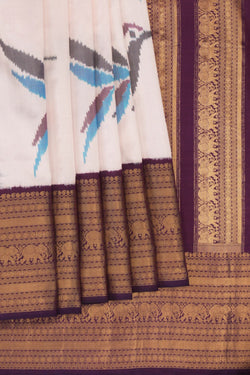 Image of Pochampally Silk Marble White Saree