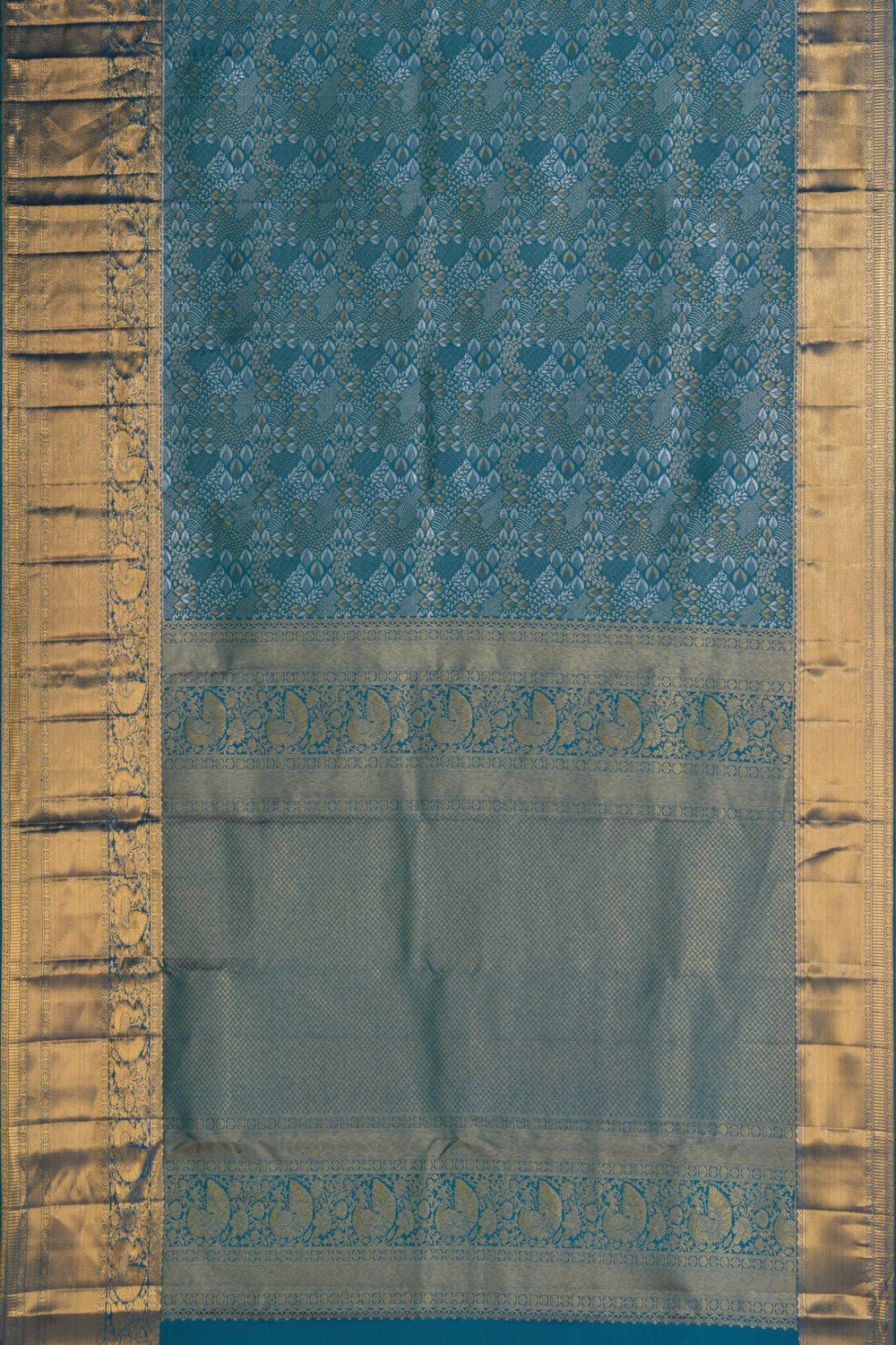 Kanchipattu Tissue Brocade Teal Blue Saree