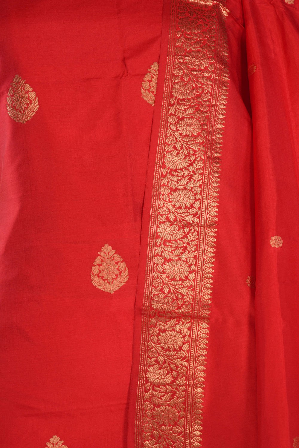 Banarasi Katan Silk Unstitched Red Suit (3 Pcs Set)