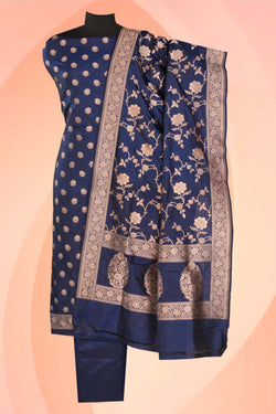 Image of Banarasi Katan Silk Unstitched Violet Suit (3 Pcs Set)