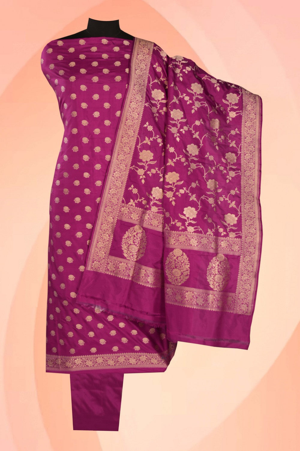 Banarasi Katan Silk Unstitched Violet Suit (3 Pcs Set)