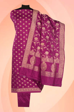 Image of Banarasi Katan Silk Unstitched Violet Suit (3 Pcs Set)