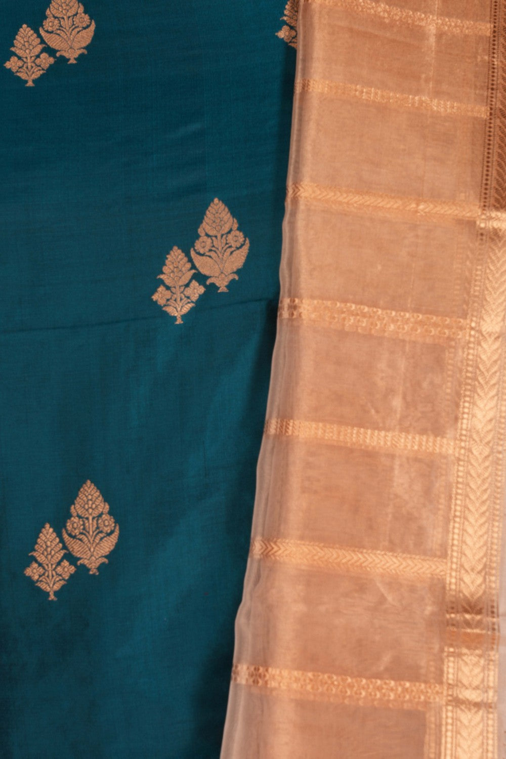 Banarasi Katan Silk Unstitched Blue Suit (3 Pcs Set)