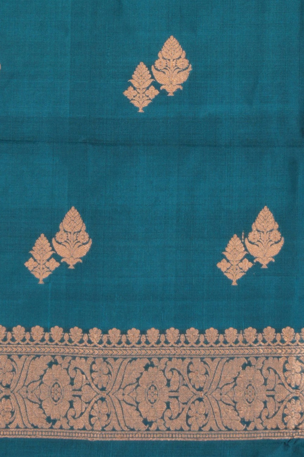 Banarasi Katan Silk Unstitched Blue Suit (3 Pcs Set)