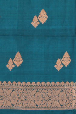 Image of Banarasi Katan Silk Unstitched Blue Suit (3 Pcs Set)