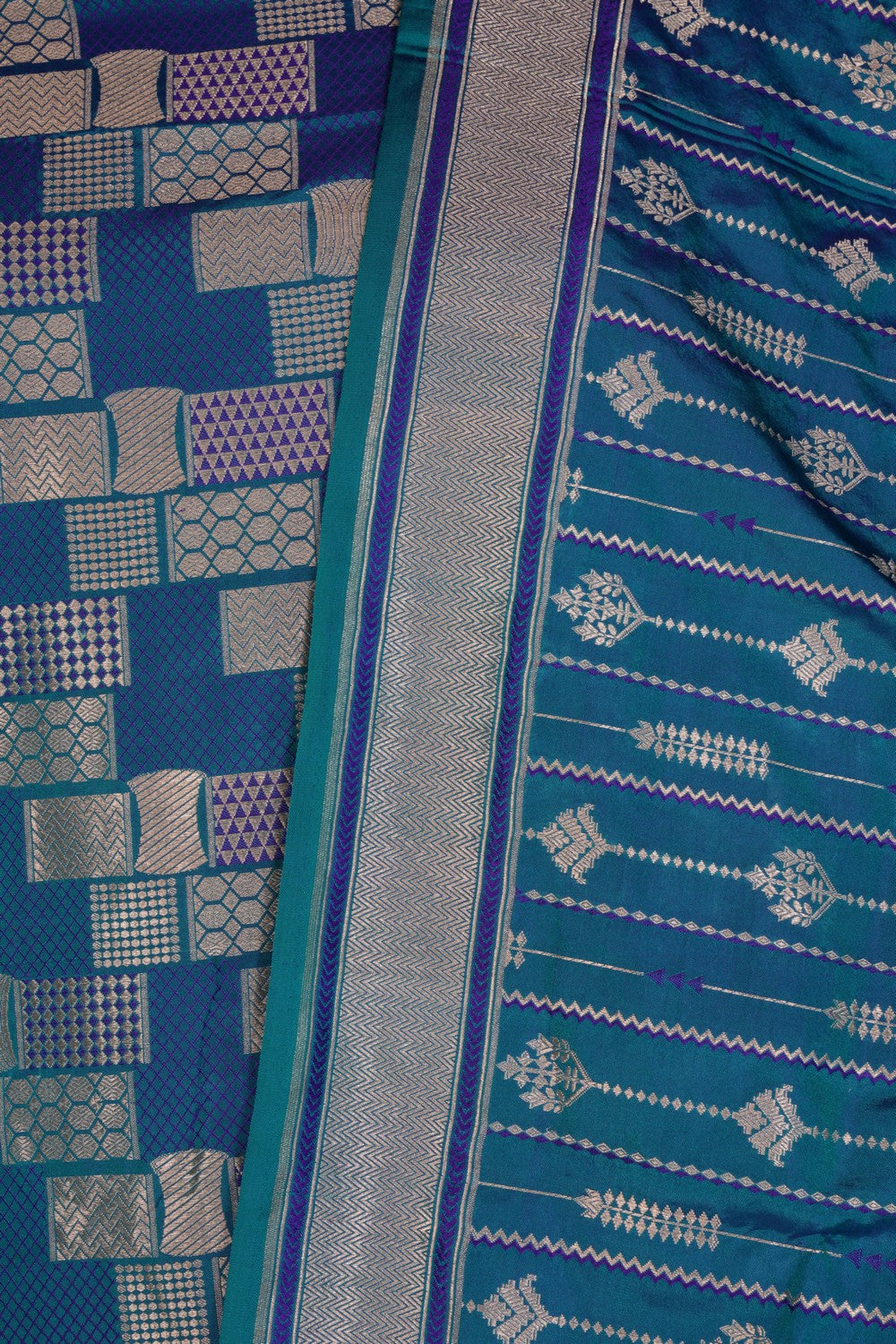 Banarasi Katan Silk Unstitched Blue Suit (3 Pcs Set)