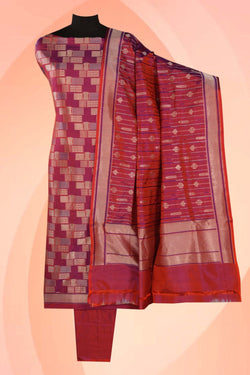 Image of Banarasi Katan Silk Unstitched Blue Suit (3 Pcs Set)