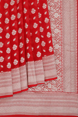 Image of Banarasi-Chiffon Red Saree