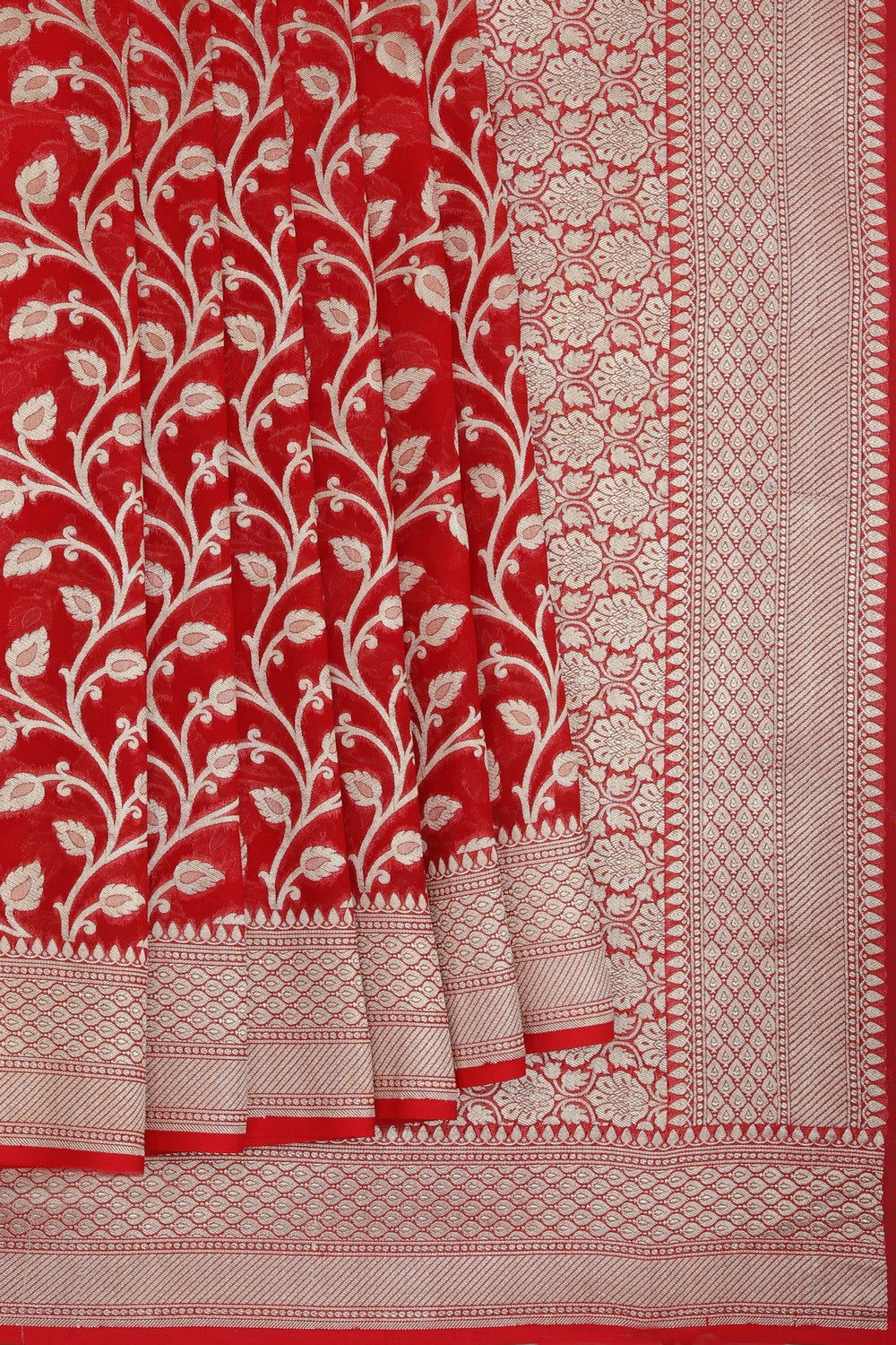 Image of Banarasi-Chiffon Red Saree