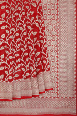 Image of Banarasi-Chiffon Red Saree