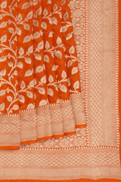 Image of Banarasi-Chiffon Orange Saree