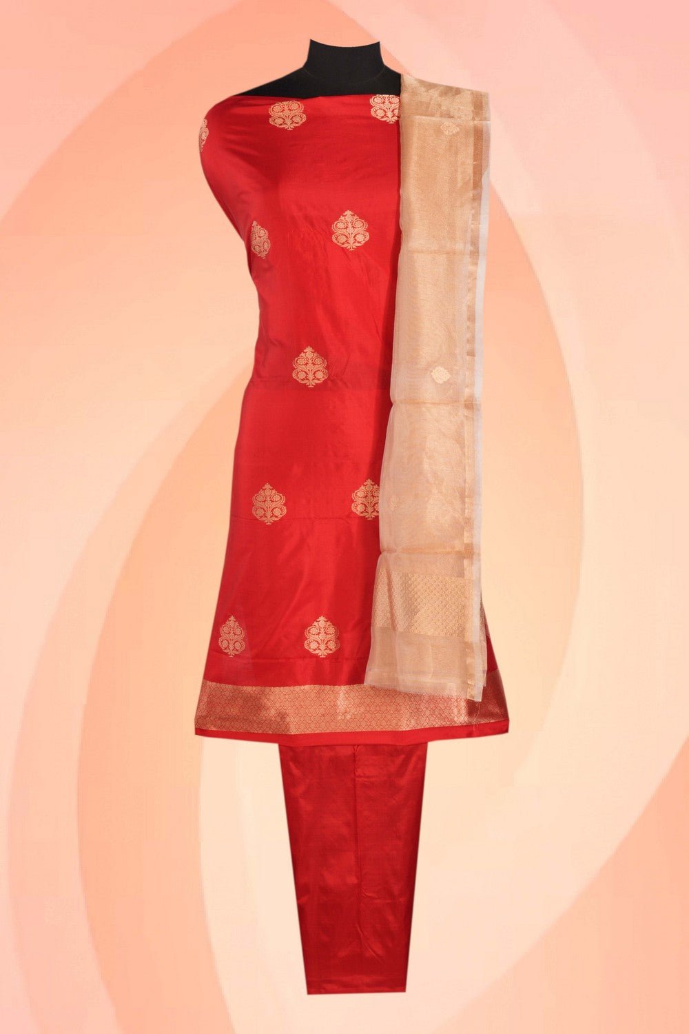 Banarasi Silk Unstitched Suit With Dupatta (3 Pcs Set)