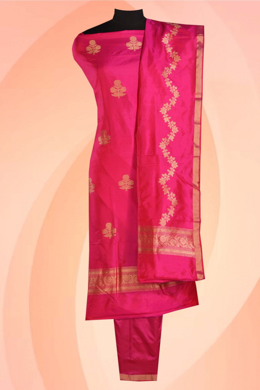 Banarasi Silk Unstitched Suit With Dupatta (3 Pcs Set)