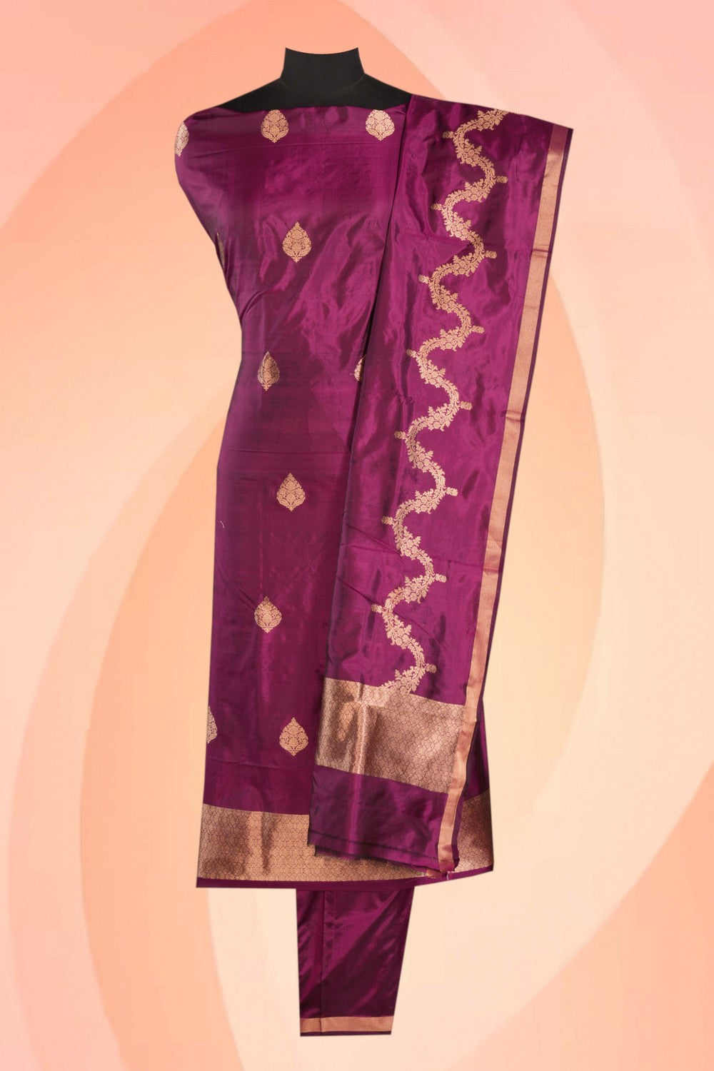 Banarasi Silk Unstitched Suit With Dupatta (3 Pcs Set)