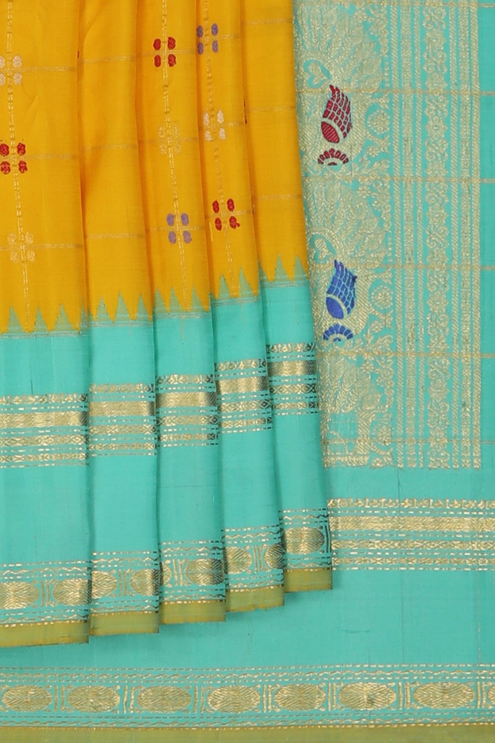 Image of Gadwal Silk Kattam Yellow Saree