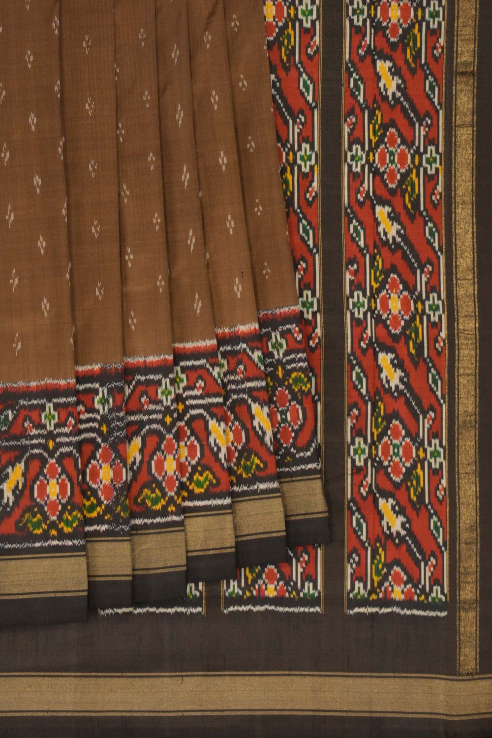 Pochampally Ikat Silk Brown Saree