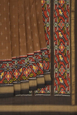 Image of Pochampally Ikat Silk Brown Saree