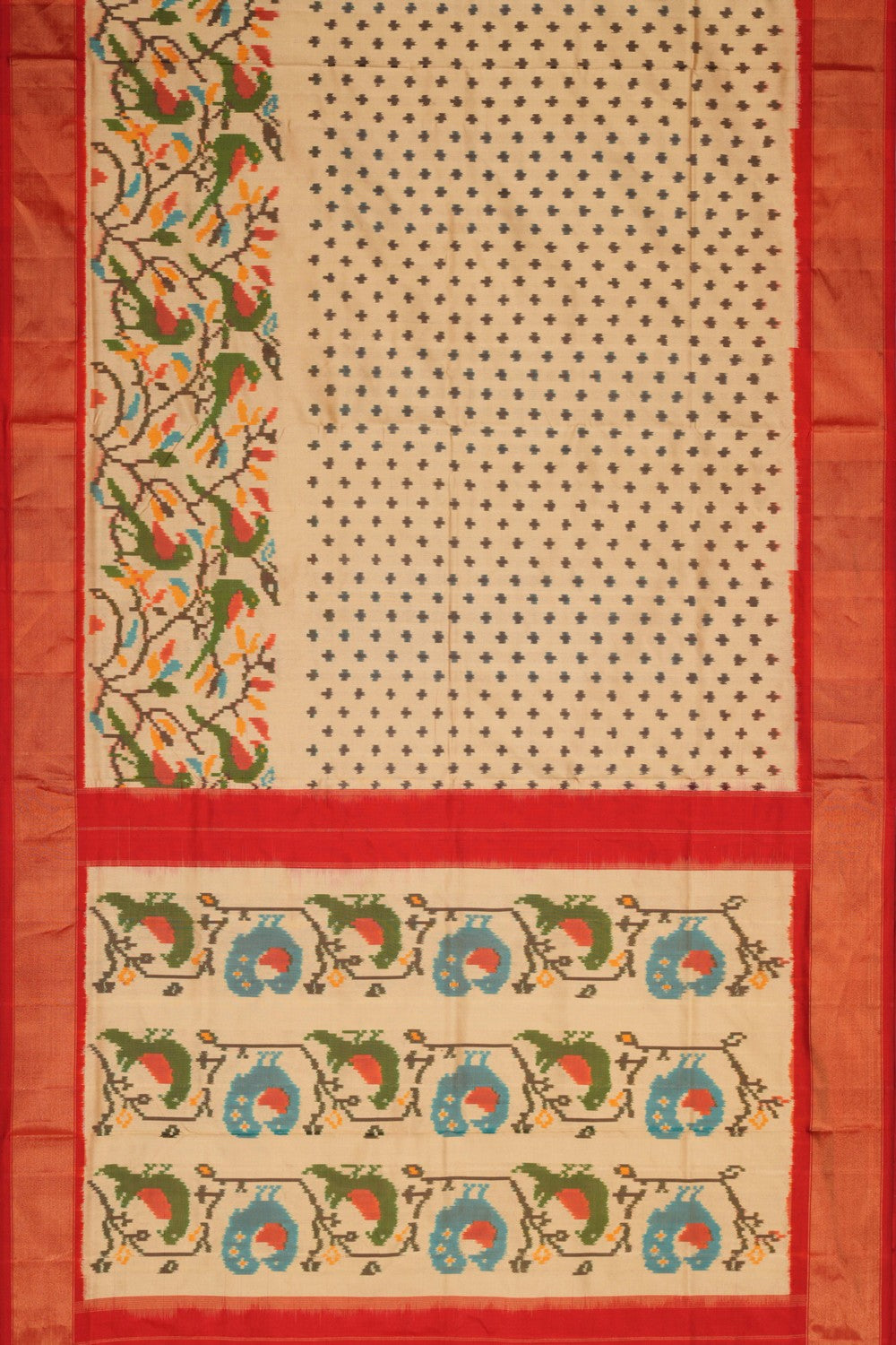 Pochampally Ikat Silk Cream Saree