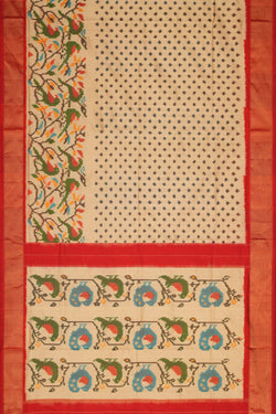 Image of Pochampally Ikat Silk Cream Saree