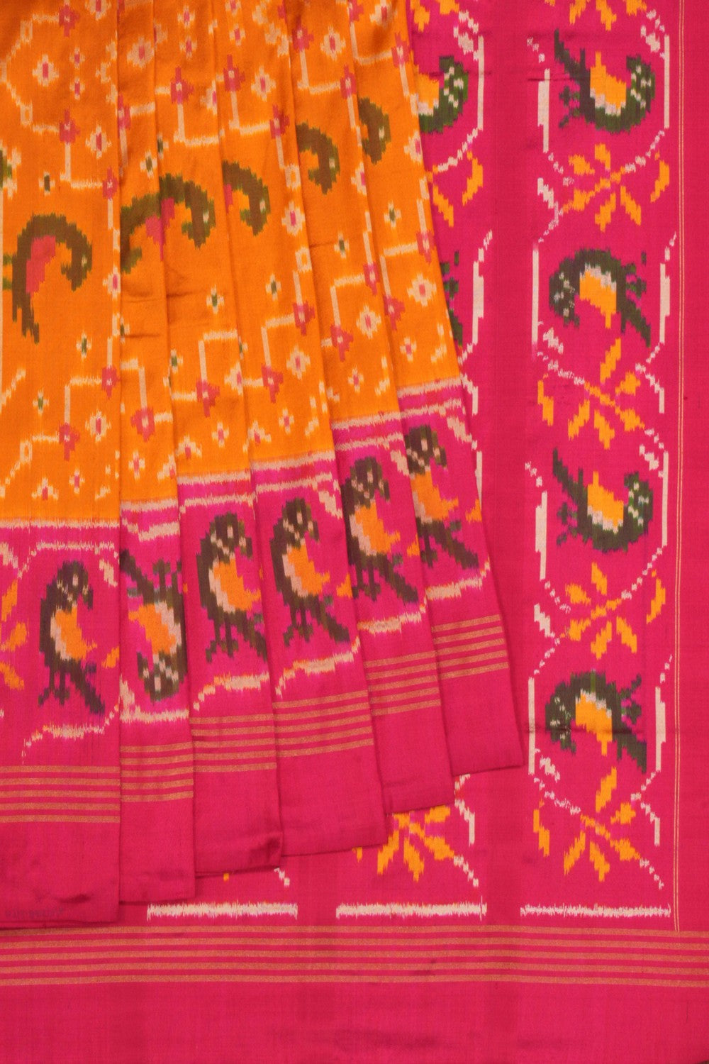 Pochampally Ikat Silk Mustard Saree