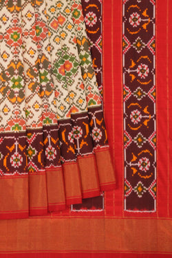 Image of Pochampally Ikat Silk Cream Saree