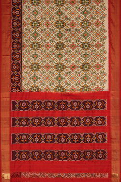 Image of Pochampally Ikat Silk Cream Saree