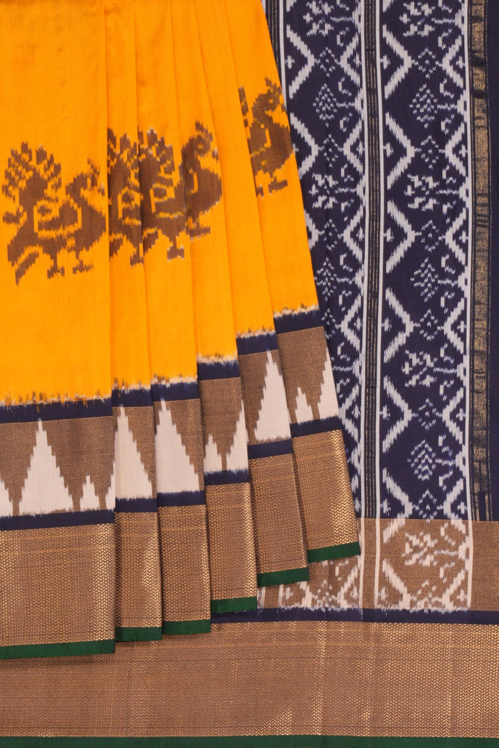 Pochampally Ikat Silk Yellow Saree