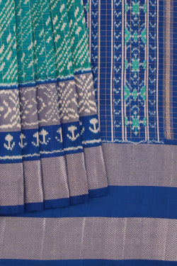 Image of Pochampally Ikat Silk Teal Green Saree