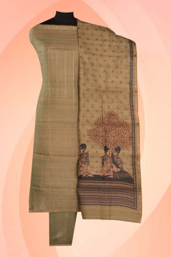 Image of Tussar Silk Unstitched Suit With Dupatta (3 Pcs Set)