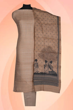 Image of Tussar Silk Unstitched Suit With Dupatta (3 Pcs Set)