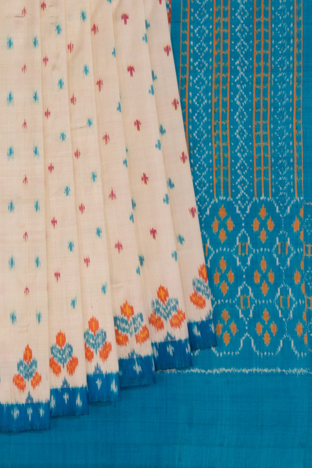 Pochampally Ikat Silk Cream Saree