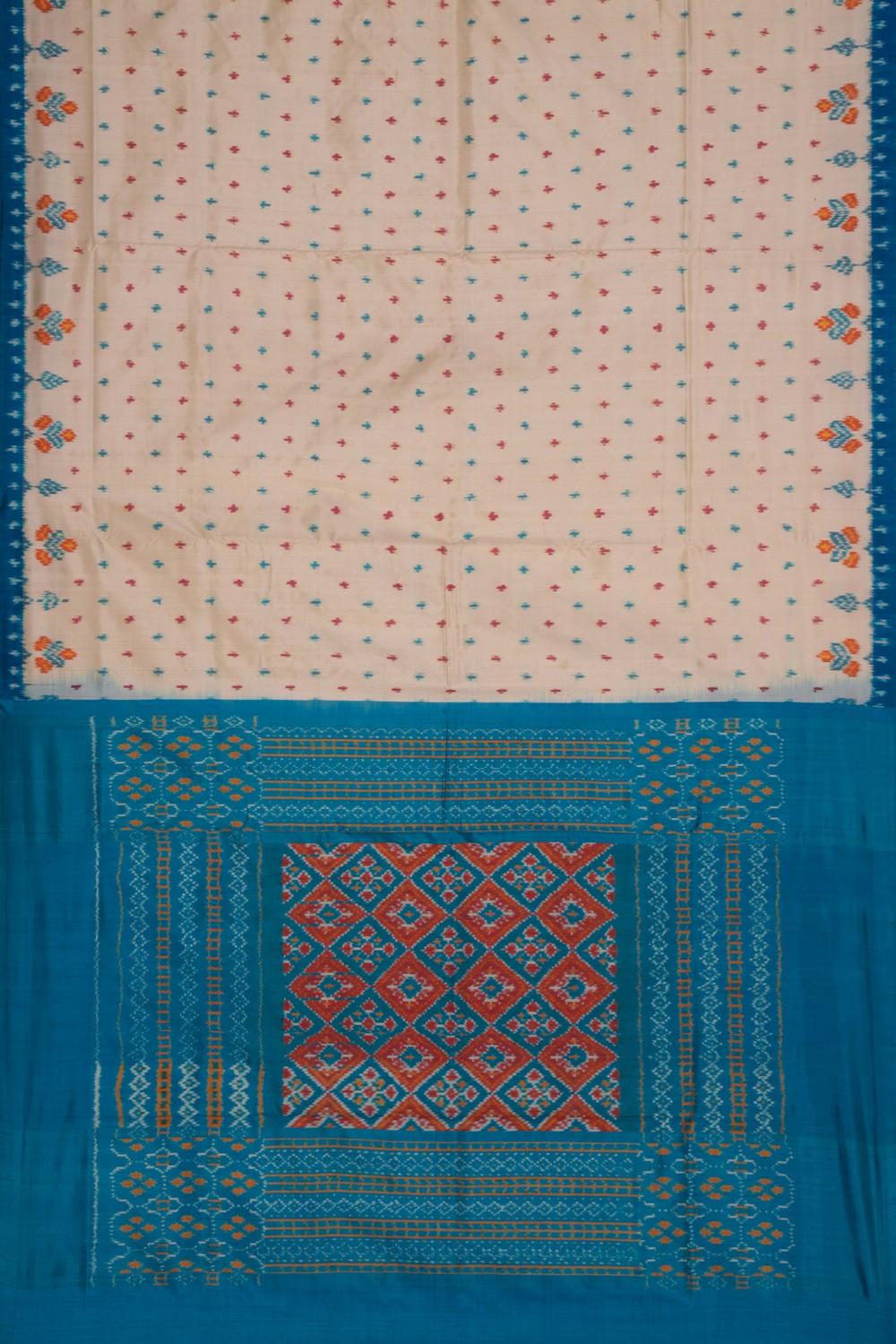 Pochampally Ikat Silk Cream Saree