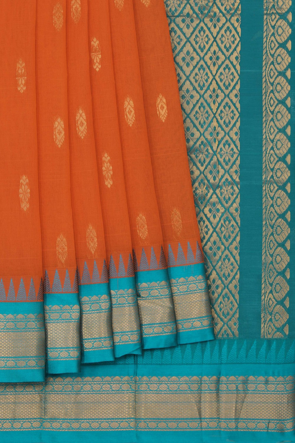 Gadwal Cotton Orange Saree