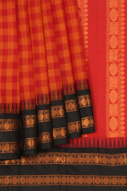 Image of Gadwal Cotton Kattam Red Saree