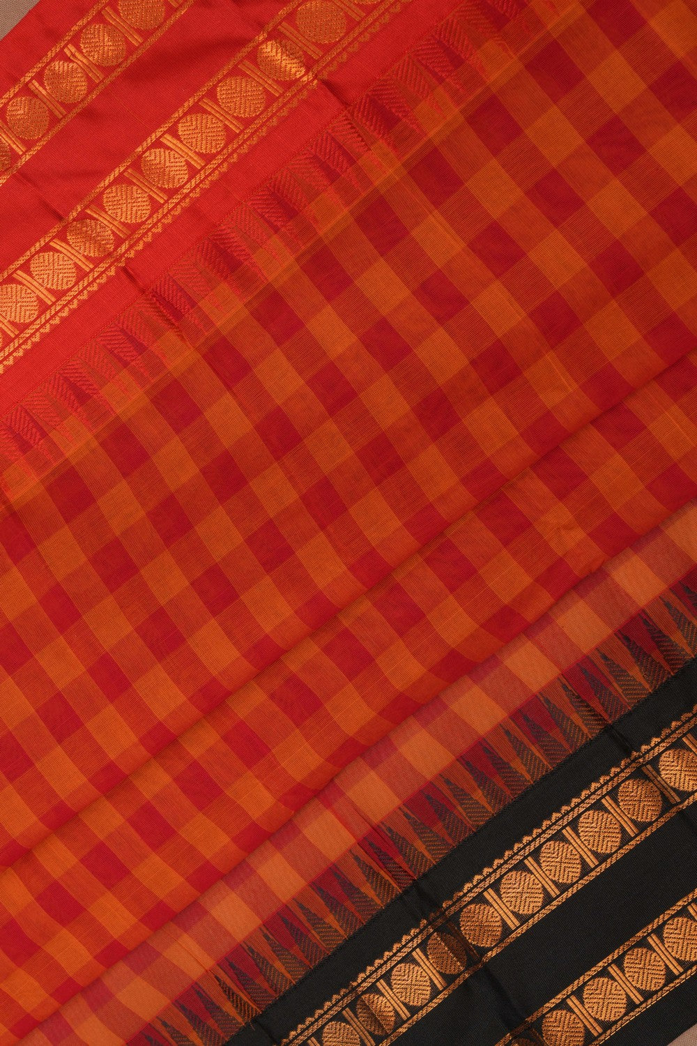 Gadwal Cotton Kattam Red Saree