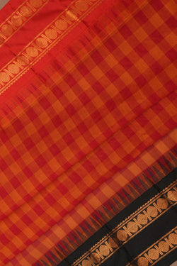 Image of Gadwal Cotton Kattam Red Saree