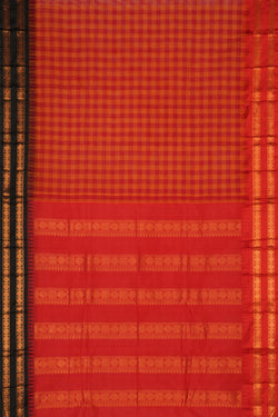 Image of Gadwal Cotton Kattam Red Saree