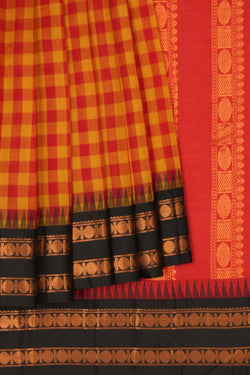 Image of Gadwal Cotton Kattam Red Saree