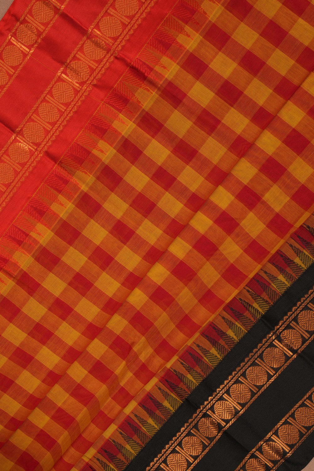 Gadwal Cotton Kattam Red Saree