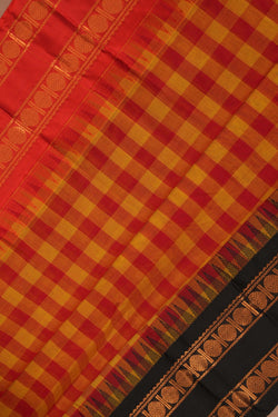 Image of Gadwal Cotton Kattam Red Saree