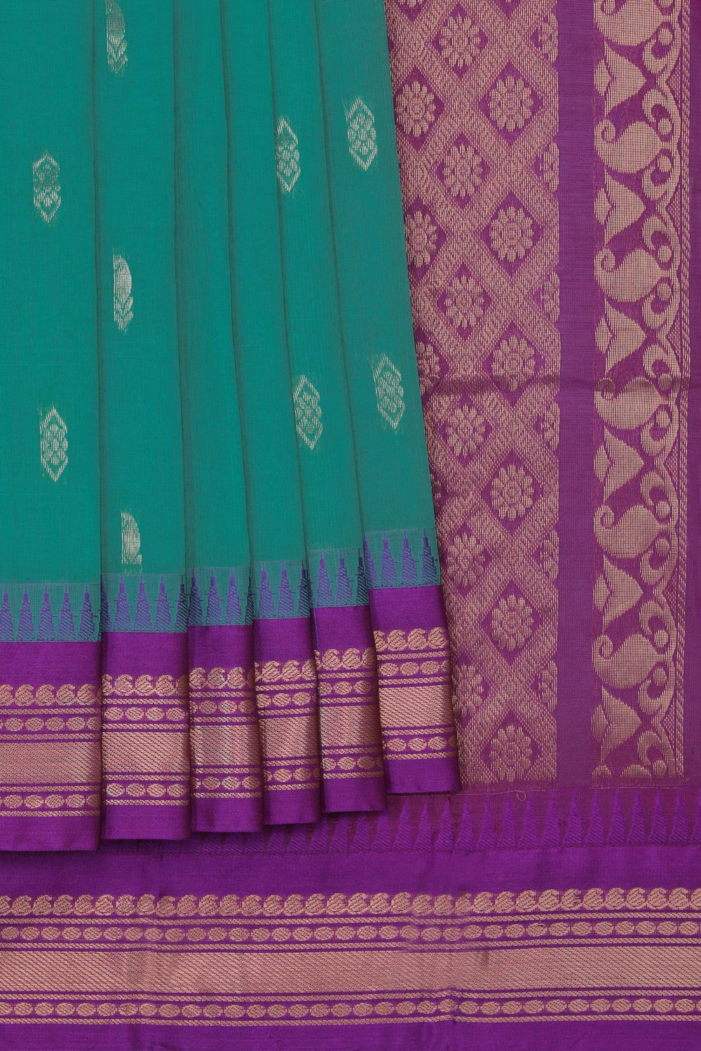 Gadwal Cotton Teal Green Saree